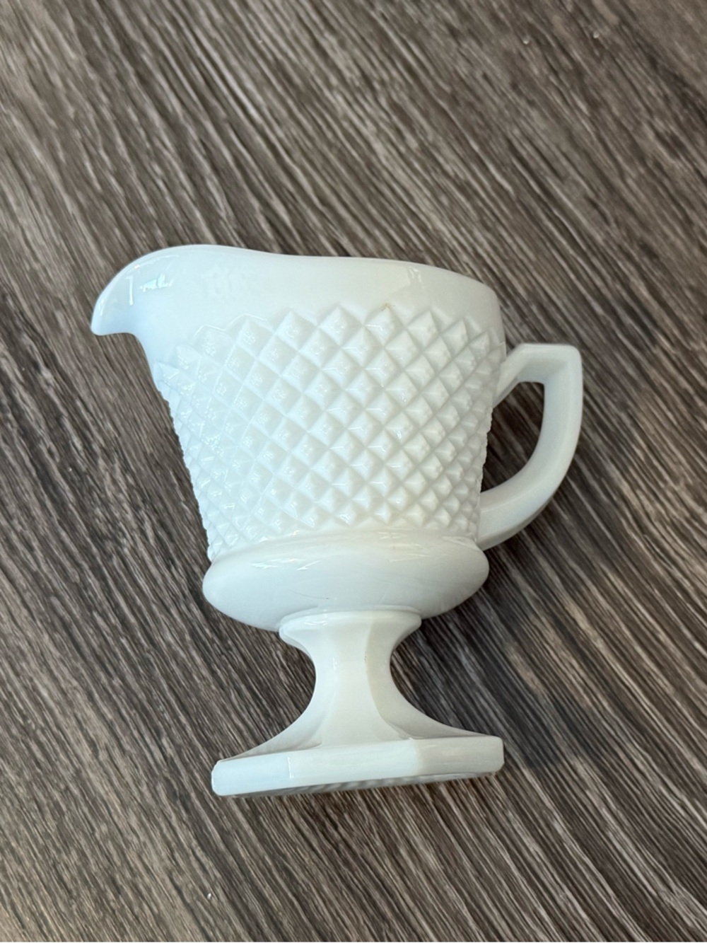 Vintage Indiana White Milk Glass Creamer Pitcher diamond pattern